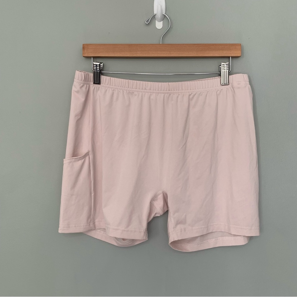 Adidas Womens Pink Athletic Thin Biker Shorts Side Pocket Size Large